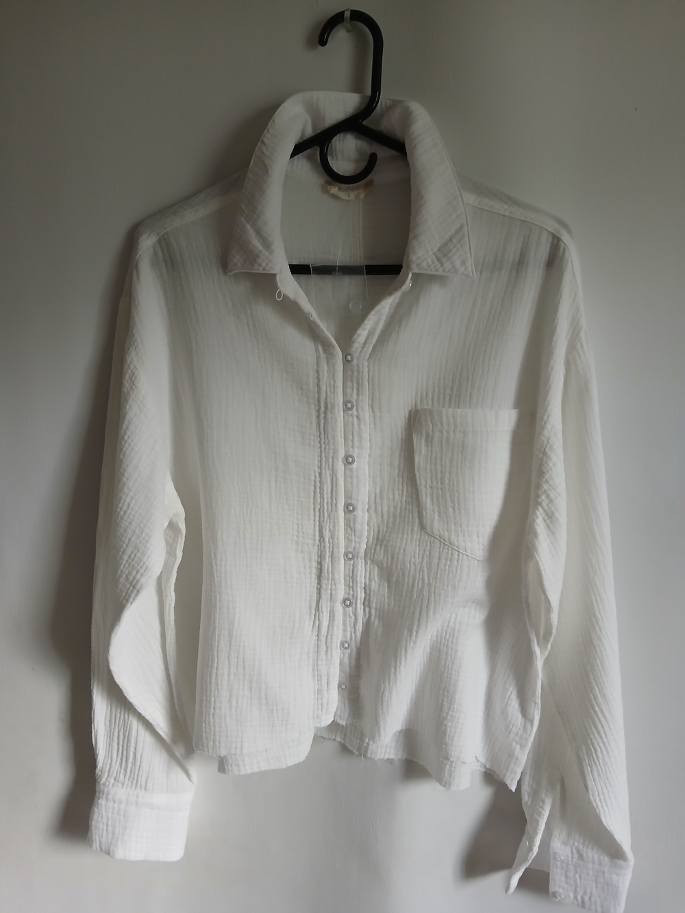 Altar'd State White Cotton Gauze Button-Up Oversized Blouse Frayed Hem - Picture 10 of 15